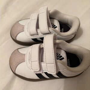 Adidas Kids White and Black Velcro Sneakers